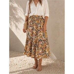 BA&SH Boho Midi Skirt M Sheer Tiered Pull-On Hippie Festival Resort Cover-Up
